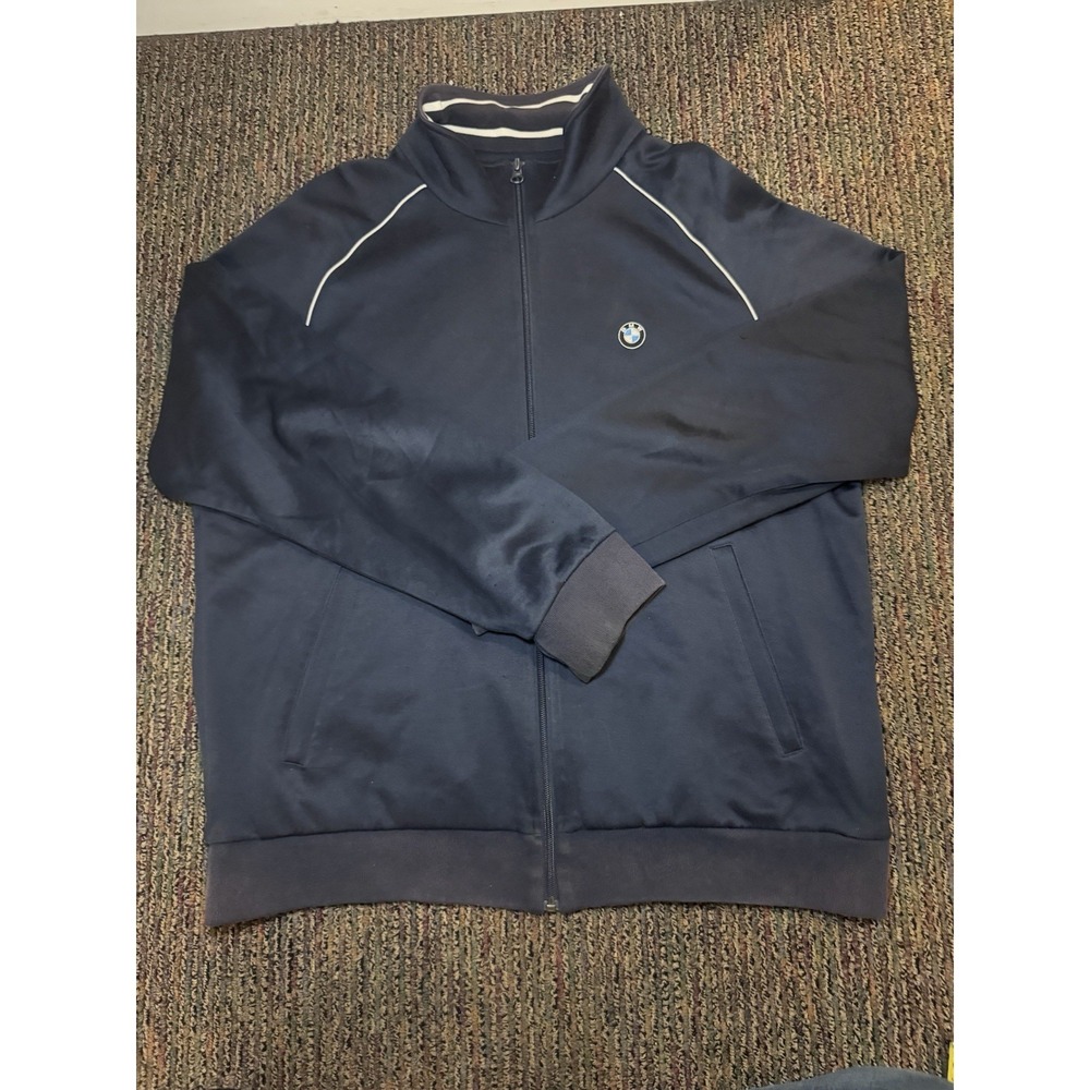 BMW Motorsport Track Jacket Sz XL Full Zip Sweatshirt Pockets BMW Logo blue